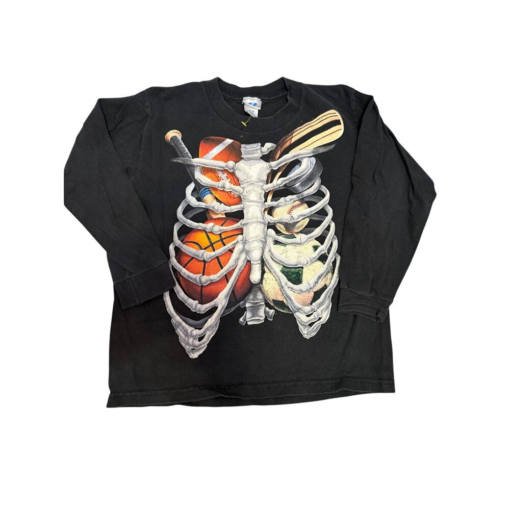Vintage Pro Spirit Youth XS Long Sleeve Sports Rib Cage T-Shirt Black